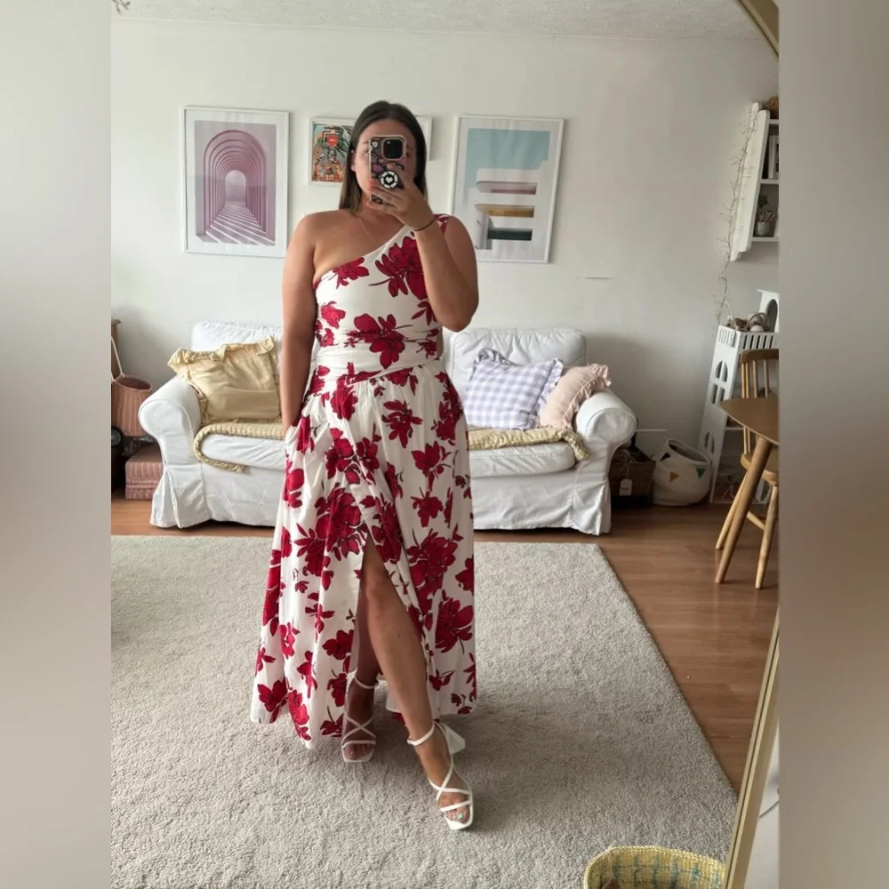New Abercrombie & Fitch One Shoulder Cutout Floral Printed Maxi Dress